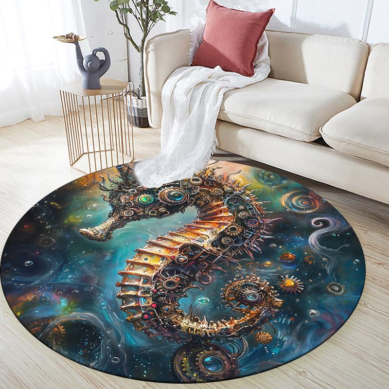 Seahorse,Round Area Rug,Carpet Rug for Living Room Bedroom Sofa Playroom Decor,Non-slip Floor Mat