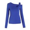 Dámské sexy topy Zkosená ramena Spodní díl Slim Fit Top Dutý design Šikmý límec Jednobarevný S dlouhým rukávem