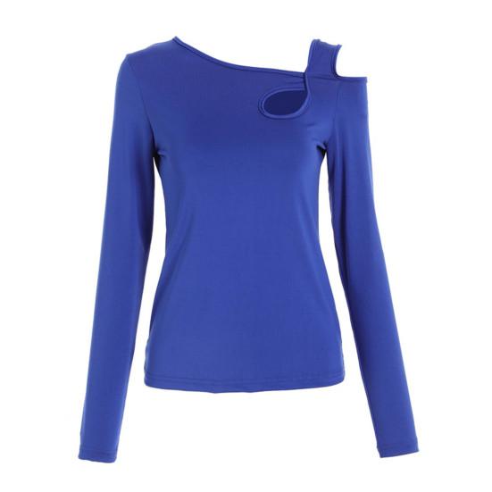 Dámské sexy topy Zkosená ramena Spodní díl Slim Fit Top Dutý design Šikmý límec Jednobarevný S dlouhým rukávem