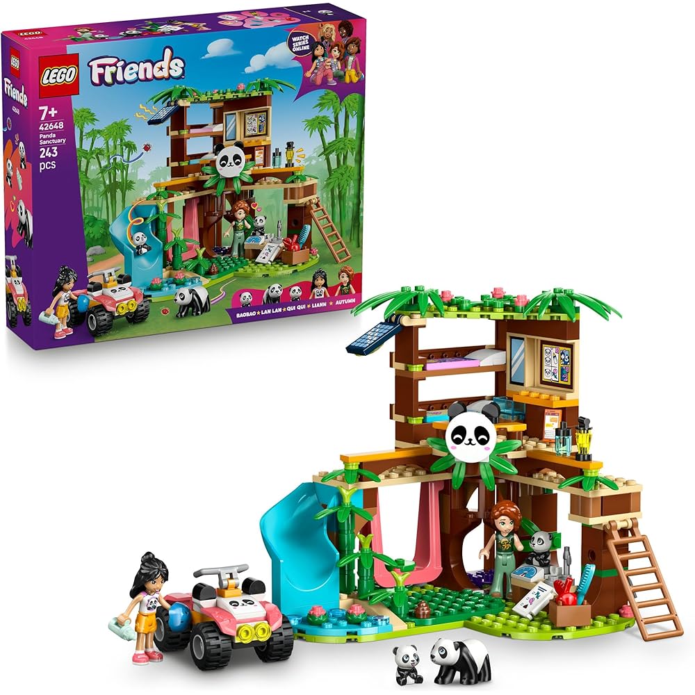 

LEGO Friends Panda Sanctuary Building Set 42648 for Kids Ages 7-9, Animal Theme, Creative Toy