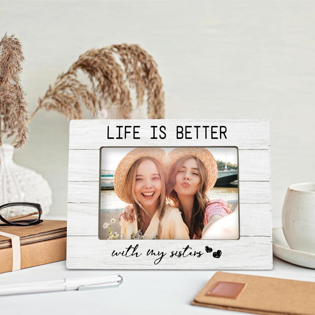 Sister Girls Gifts 4x6 Picture Frame, Best Friend for Sister Female Photo Frame, Long Distance Friendship Gifts, Companionship Wooden Picture Frames