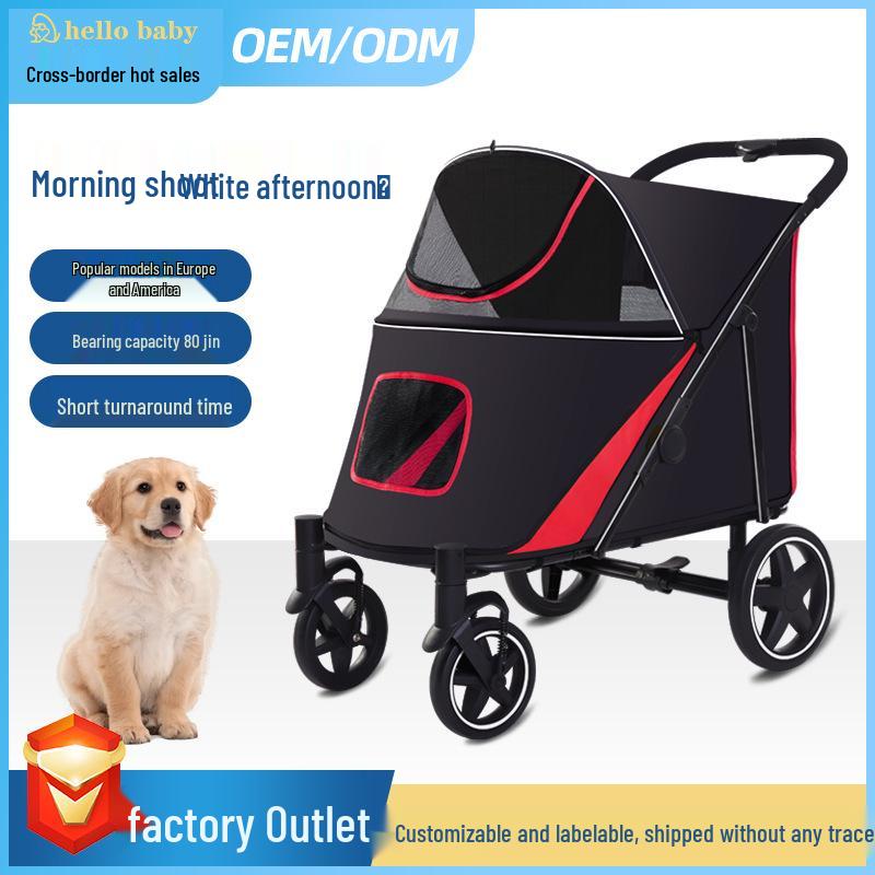 Foldable Large-Space Pet Stroller for Large Breed Dogs & Cats
