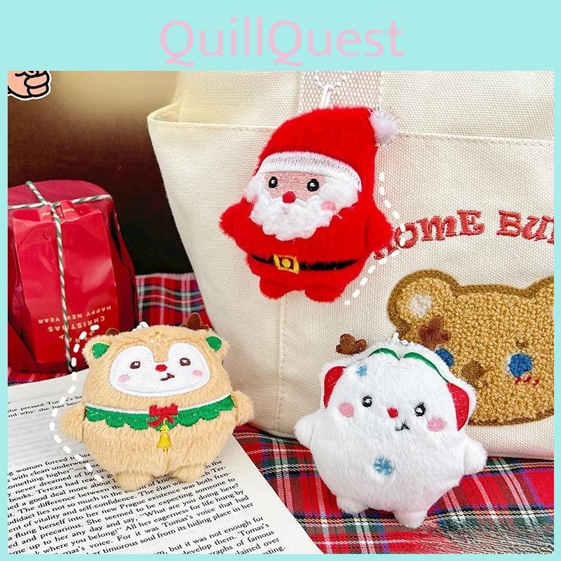 Plush Keychain Christmas Santa Claus Xmas Tree Deer Stuffed Doll Bag Decor Gift