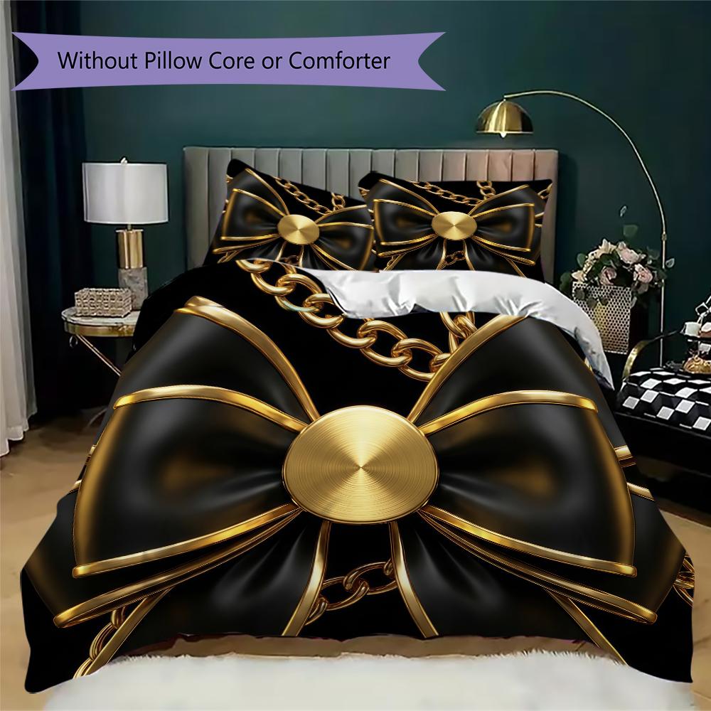 Gorgeous Ribbon Bow Pattern Bedding uilt Set uilt Cover Pillowcase Home Decoration Birthday Gift (1 * duvet cover + 2 * pillowcase without core)