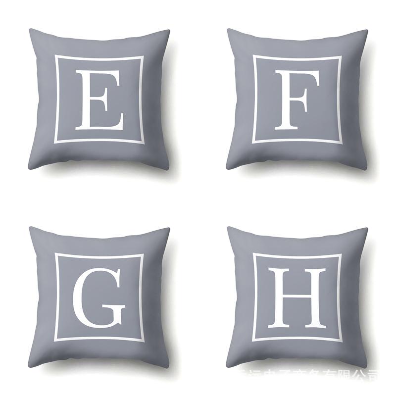 Polyester Pillow Case Gray Base Literary Home Car Decoration 26 English Letter Cushion Car Cushion Cover