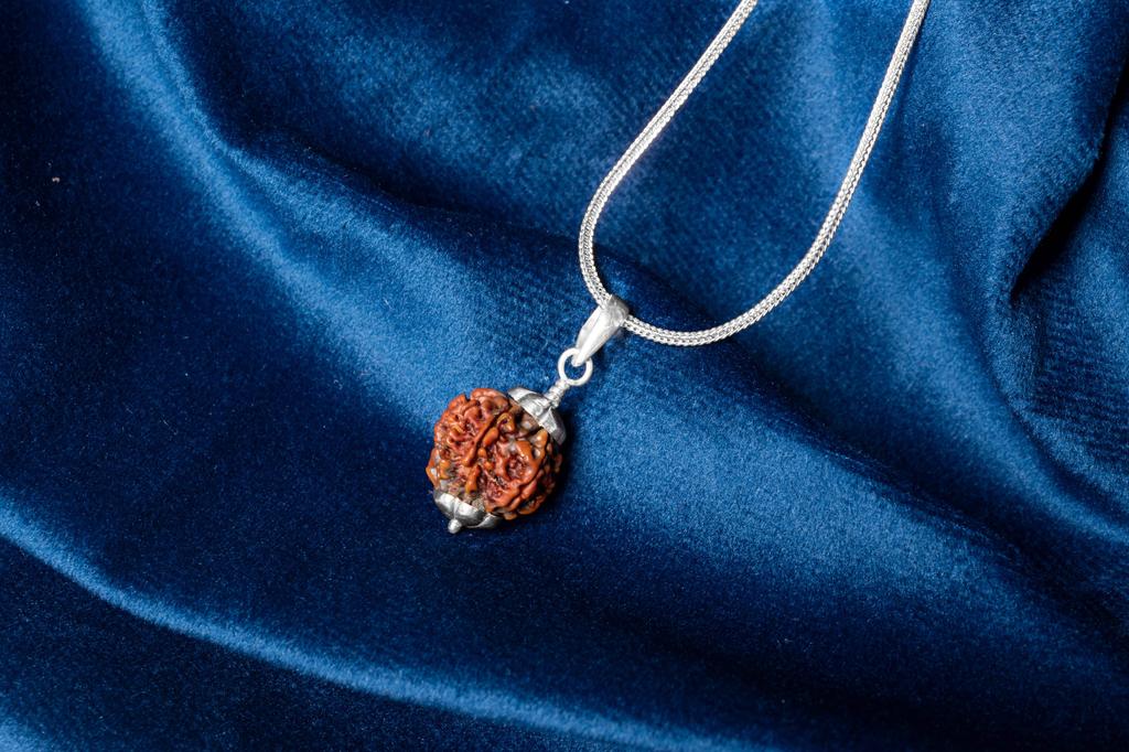 Natural Nepali 8 Mukhi Rudraksha 925 Silver Pendant | Organic & Lab Certified Spiritual Bead for Obstacle Removal, Success & Protection