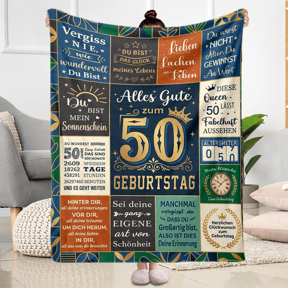 Happy 50th Birthday Quotes Blanket Comfortable Perfect for Livingroom Office Chair Bed All-Season Use Modern Style Best Holiday Gift for Friends Famil
