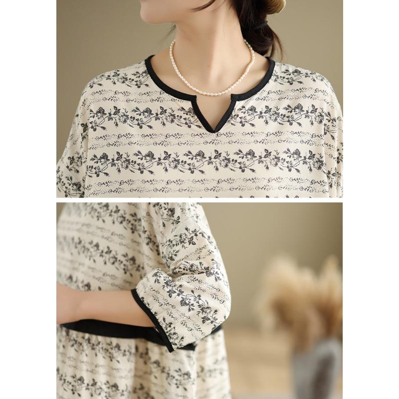 DIMANAF Neues 2025 Übergröße Sommerkleid Damen Basic Vintage Casual Kurzarmkleid Lockeres Kleid Maxi