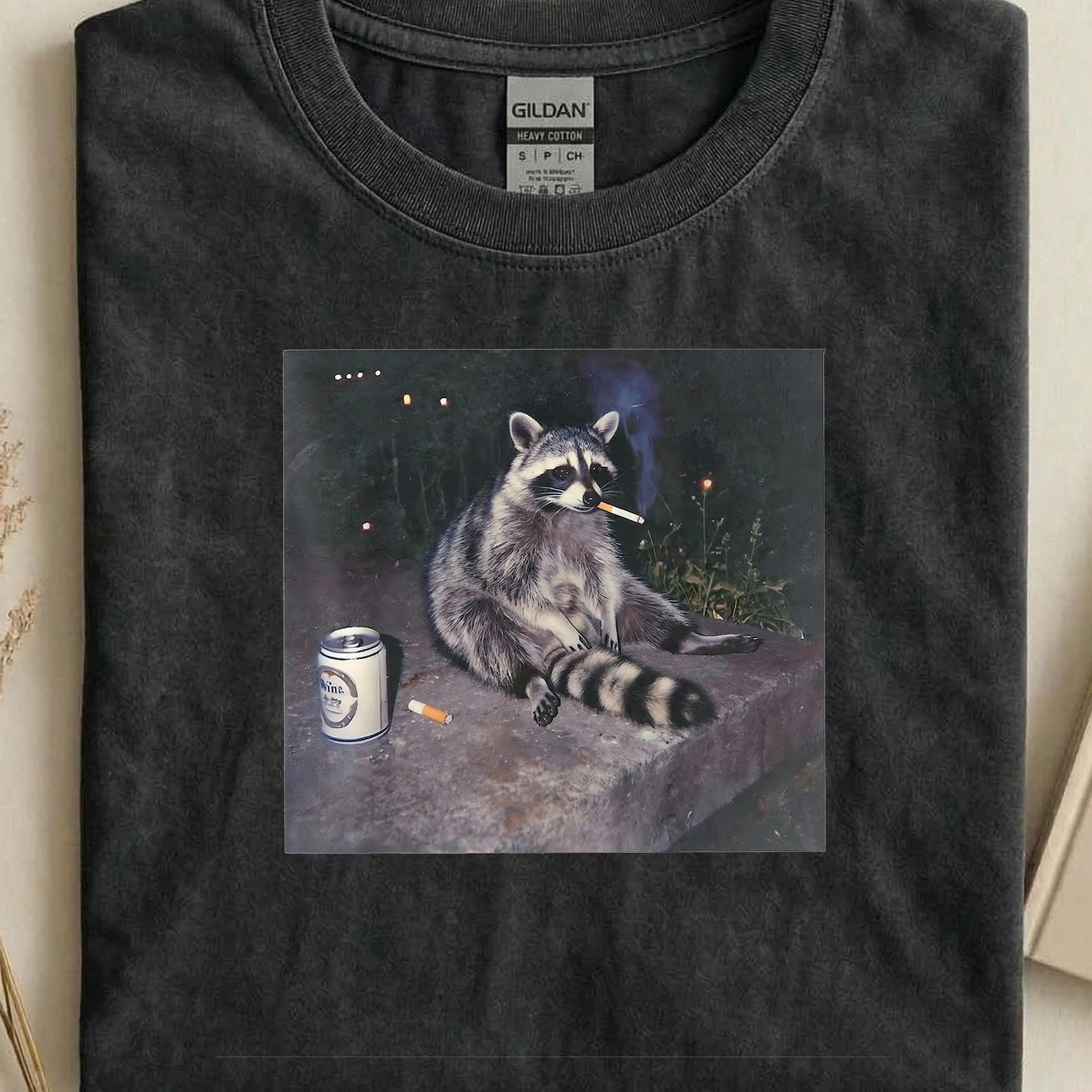 Raccoon Smoking Beer T-Shirt, Funny Trash Panda Graphic Tee, Dark Humor Animal Shirt, Vintage Raccoon Tee 2XL