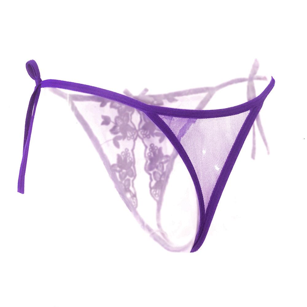 Plus Size Lace-Up Embroidered Open-Crotch Thong Lingerie