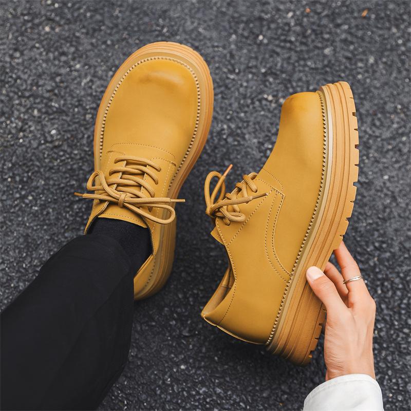 Herrskor Nya Trendiga Små Läderskor Brittisk Stil Plattform Mode Casual Martin Skor 24342-K