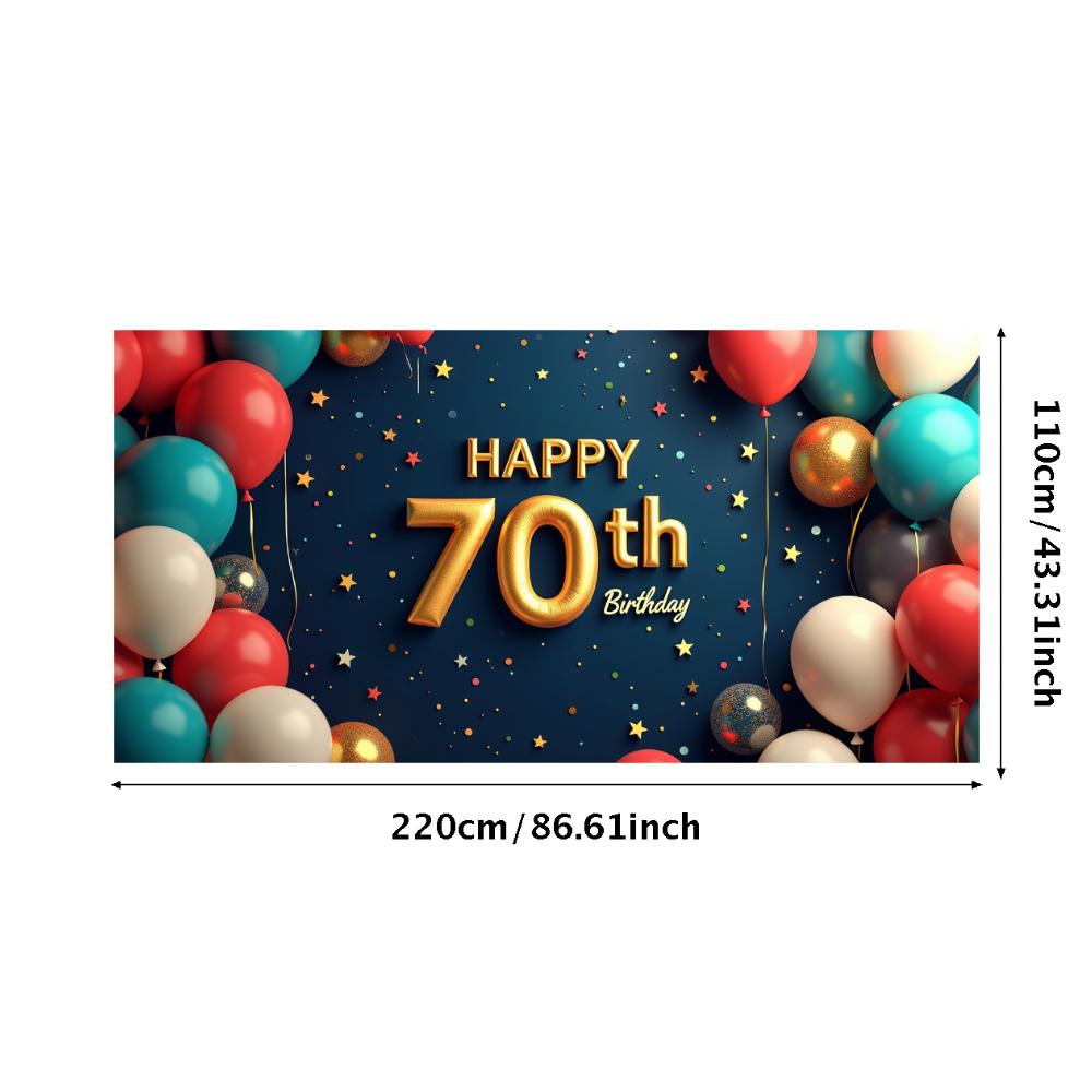 Happy 70th Birthday Banner Backdrop Black gold Birthday Party Decorations Photography Props Sparkle Balloon Background