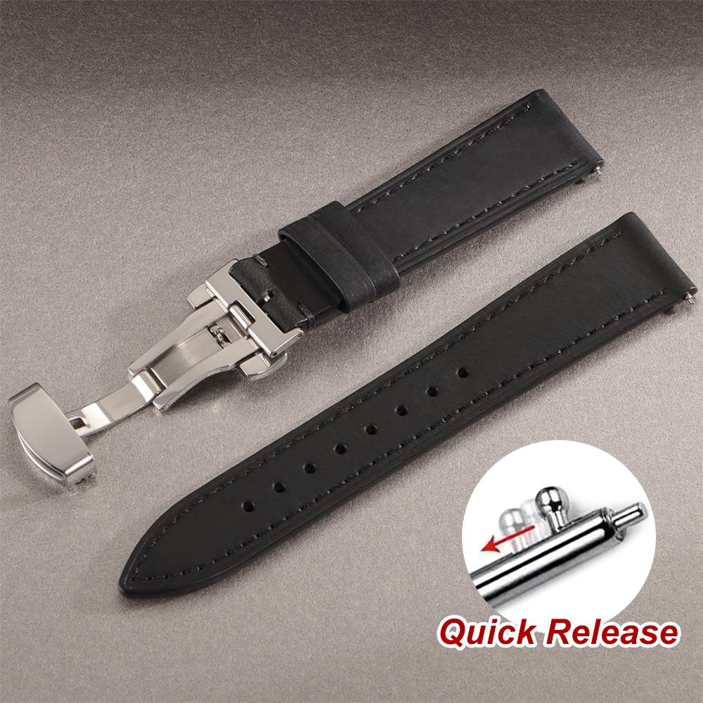 Vintage Leder Uhrenarmband Faltschließe Naht Rindsleder Armband für Omega 18/19/20/21/22/24mm Braun Handgelenkarmband für Seiko