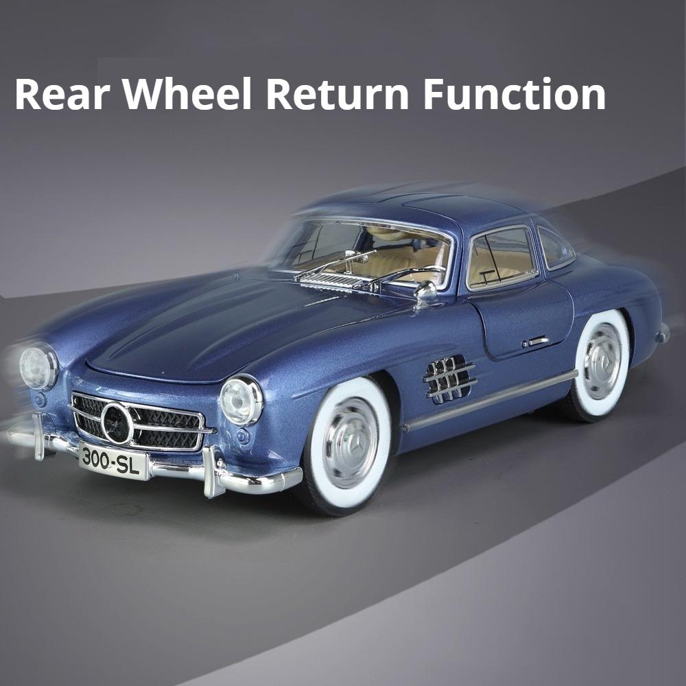 1/24 Benz 300SL Toy Car Model Alloy Diecast with Pull Back Sound and Light Simulation Toy Vehicles Models Boy Birthdays Collect Gifts