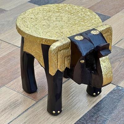 20.32 Cm Hand-Painted Wooden Elephant Shape Stool, Cum Side Table, for Home, Office Living or Bedroom Decor
