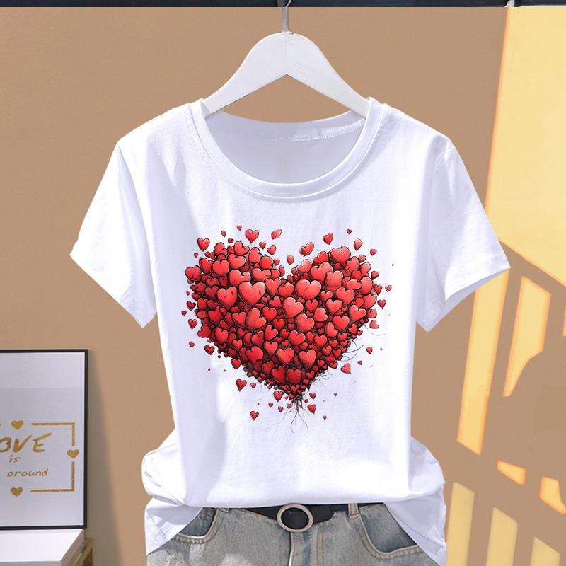 (Asian Size) watercolor flower cute Casual T Short Sleeve T-shirts Women's Top Print O-neck Fashion Female Clothing Graphic Tee