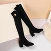 Fashion Suede High-heeled Over-the-knee Boots Woman 2025 New Women's Elastic Long Boots Pointed Toe Chunky Heel Fashion Botas Mujer