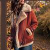 Womens Faux Suede Sherpa Lined Coat With Turn-Down Collar Loose Fit Winter Outerwear