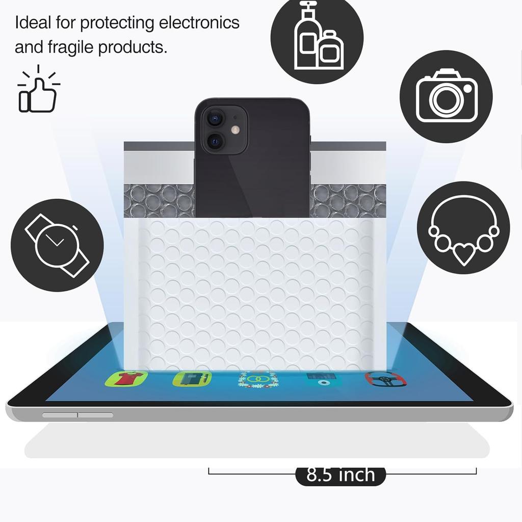 UCGOU Bubble Mailers 8.5x12 Inch White 25 Pack ble Size 8.5x11 Poly Padded Envelopes #2 Medium Mailing Opaque Packaging Postal Self Seal Waterproof