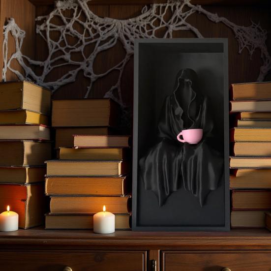 Sitting Grim Reaper Statue Spooky Bookshelf Decoration Gothic Black-Robed Man