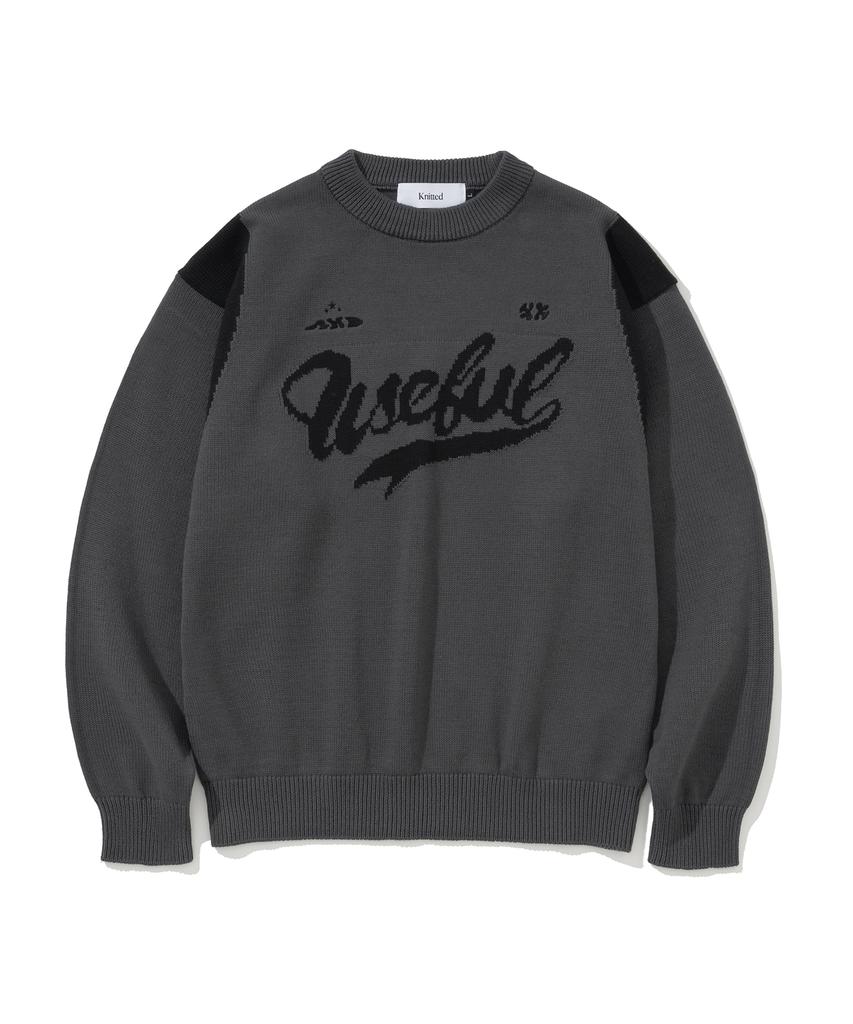 KNITTED Varsity Embroidered Logo Knit Charcoal