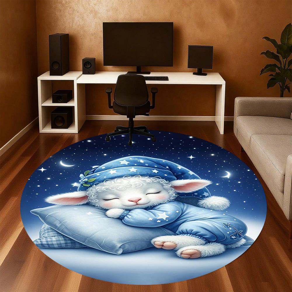 1 Stück Süßes Lamm schlafend Runder Stuhlmatte Teppich - Rutschfest, Fußmatte für Büro, Schlafzimmer, Heimdeko Weihnachtsgeschenk c0528049