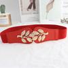 Trendy Golden Leaves Buckle Wide Elastic Waist Belt For Ladies Waist Belt Clothing Accessories Party Decoration