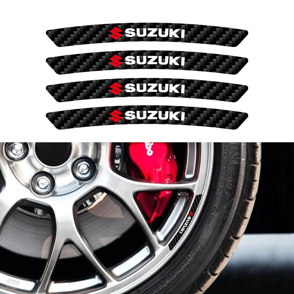 4PCS Car Wheel Hub Rim Stickers Auto Carbon Fiber Decal for Suzuki Swift Samurai Baleno Grand Vitara Ertiga Ginny Villa Spoiler