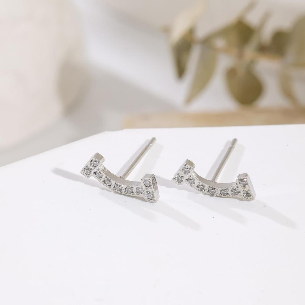 Simple Full Diamond Smile Earrings Fashionable Versatile Titanium Steel Stud Earrings Female Simple Style