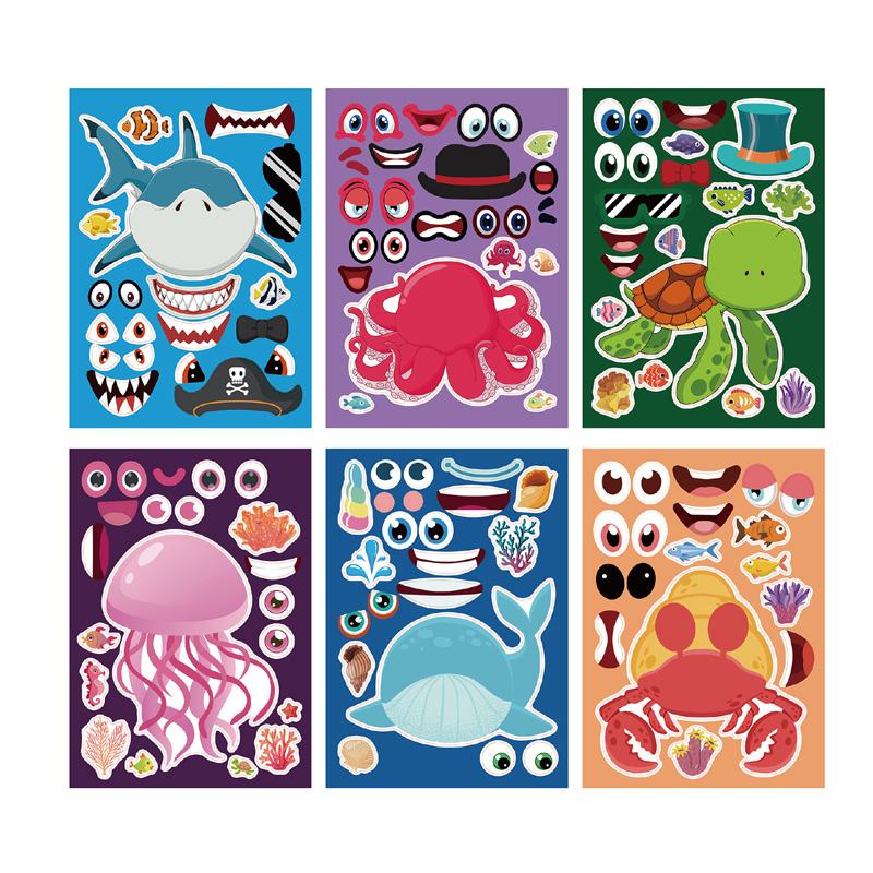 6 Sheetsset Farm Animals Assembled Sticker Kids Diy Make Animal Facial Expression Stickers Creative Toys Gift