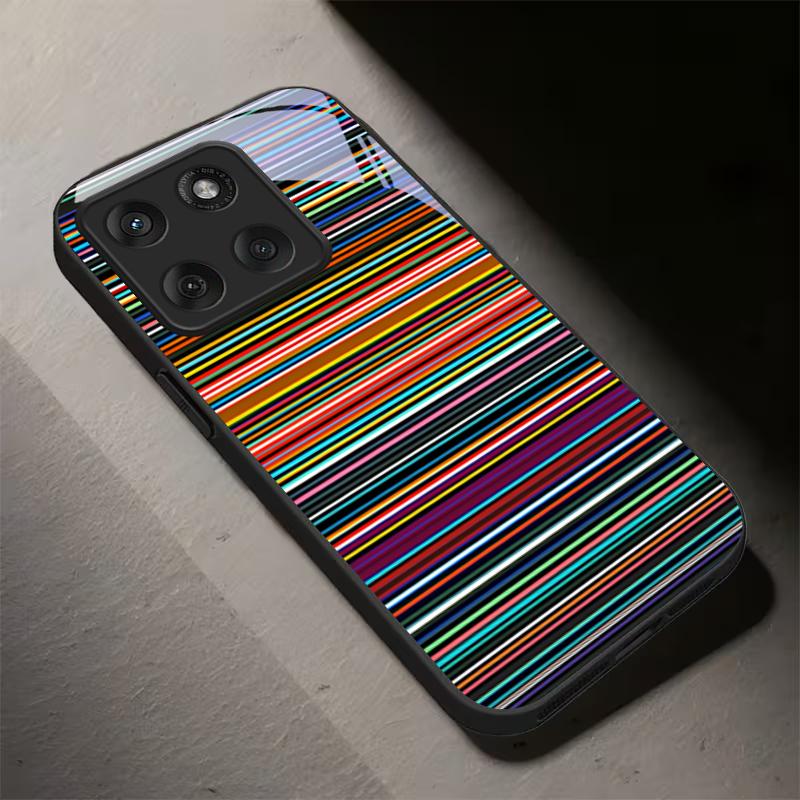 Multicolor Retro Stripe Black Glass Phone Case For Motorola Moto Edge 60 70 20 Lite 30 Pro 40 50 Ultra G45 G54 G55 G75 G84 Cover