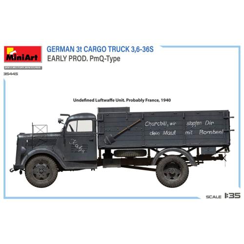 Miniart 1/35 Scale German 3-Ton Cargo Truck 3,6-36S Early Model PmQ Type Plastic Model MA35445