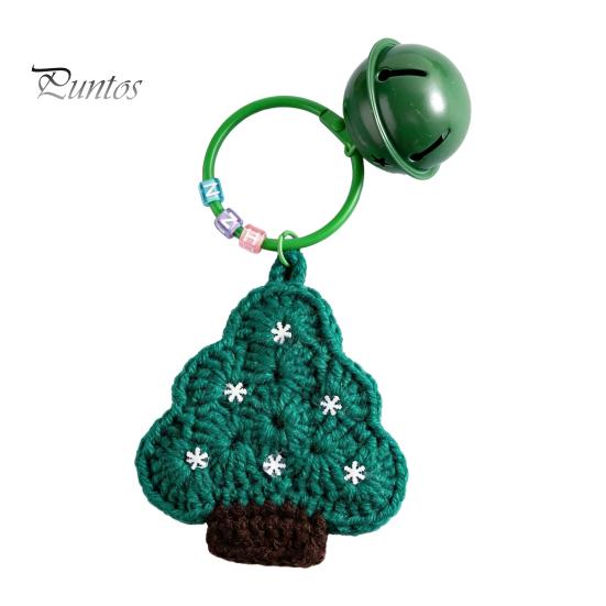 Santa Claus Key Ring Yarn Crochet Christmas Keychain with Bell, Handmade Tree Hat Glove Wreath Small Holiday Keepsake Pendant, Bag Charm Accessory for