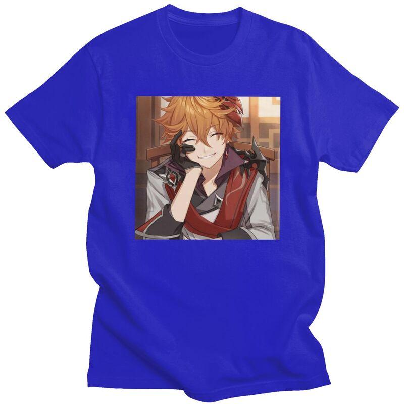 Maglietta Personalizzata Childe Tartaglia Genshin Impact da Uomo 100% Cotone T-shirt Maniche Corte Magliette Vestibilità Slim Clothing