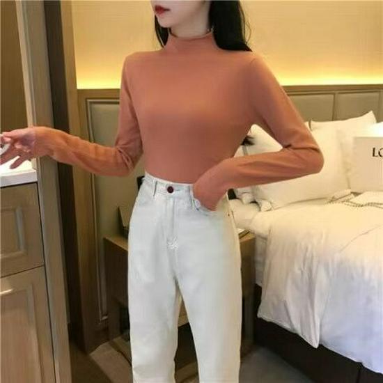 Spring 2025 Women's Knit High Neck Slimming Long Sleeve T-Shirt