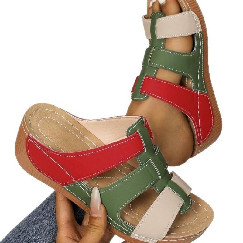 Multi-color splicing thick-soled open-toed slippers women's large size lightweight beach casual cool slippers