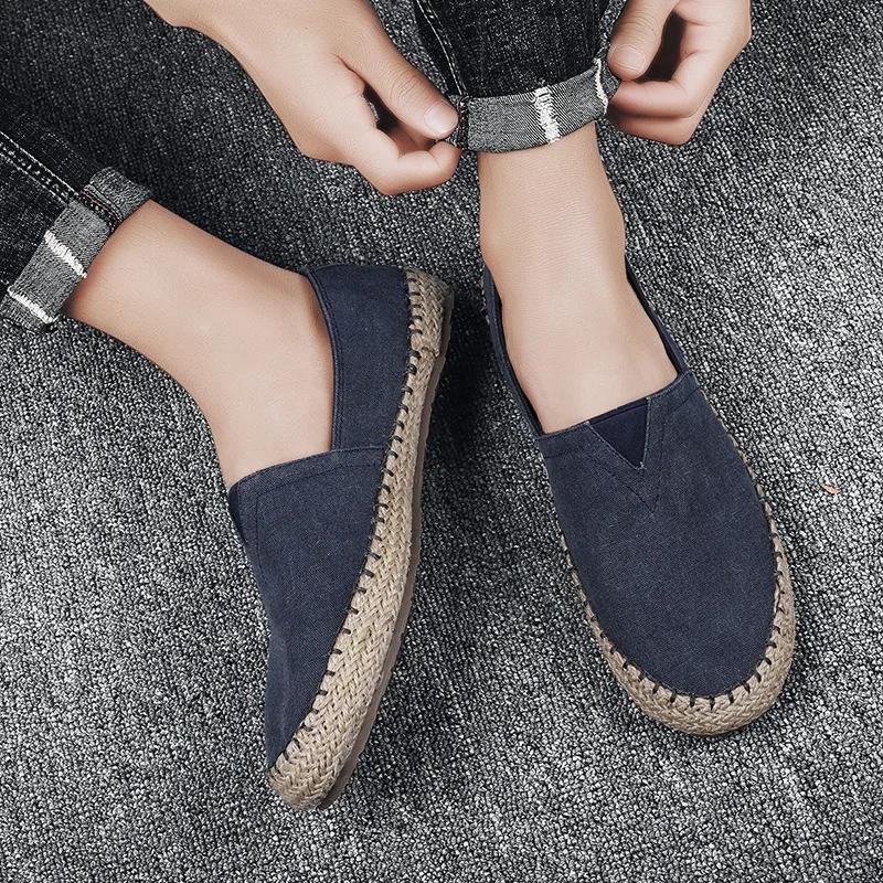 Summer Breathable Woven Linen Shoes Lightweight Fashionable Casual Slip-On Canvas Sneakers Low Top Easy To Wear Shoes For Men