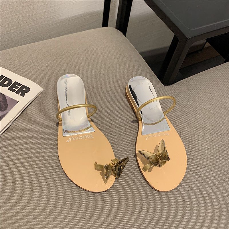 

Beach shoes women s 2025 summer new pigeon eggs butterfly rhinestone cover toes flat bottom height increase outer wear cool slippers women 39 золотой