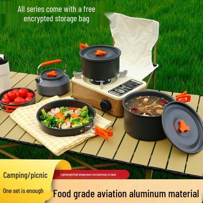 Tragbares Outdoor-Aluminium-Camping-Teekessel- und Kocher-Set zum Aufbrühen und Kochen