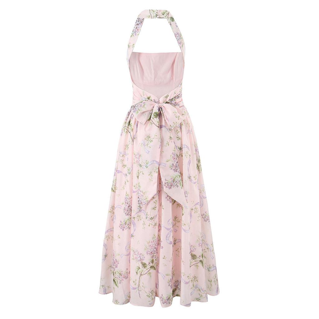 House fairy temperament fashion high sense French halter strap split fork medium and long suspender dress