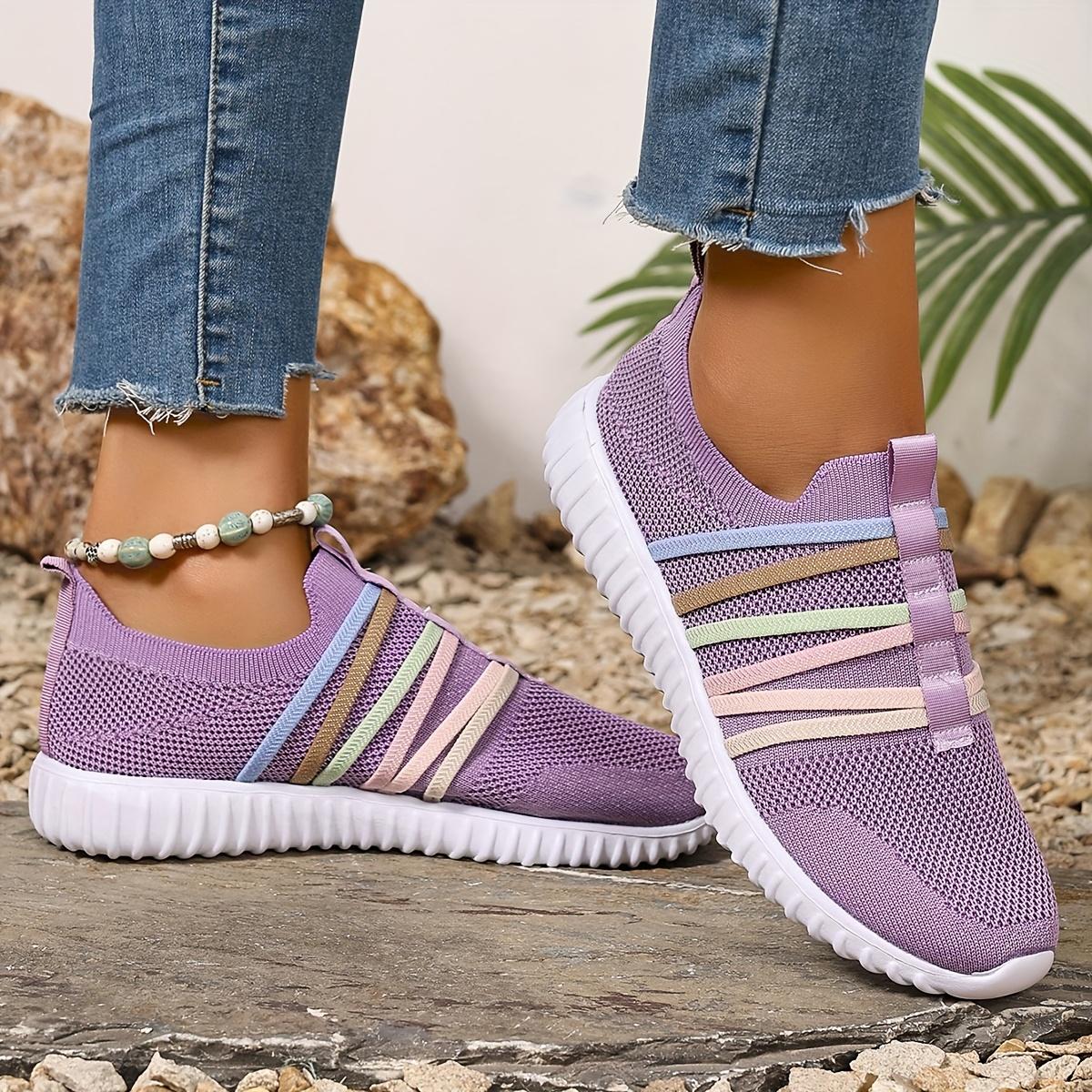 

Женские повседневные слипоны - Верх из белой ткани с красочным дизайном ремешка, низкий верх, подошва из ЭВА, всесезонная удобная обувь, повседневная обувь 44 фиолетовый