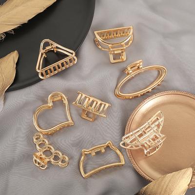 Fashion Hollow Heart Metal Hair Clips Mini Gold Geometric Bangs  Shower Grip Hair Claw Clips Girls Headwear Accessories
