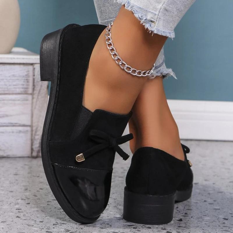 Damskor Casual Loafers 2024 Nya PU Vattentäta Tjocksulade Damskor Elegant Rosett Designer Kontor Shopping Zapatillas Mujer