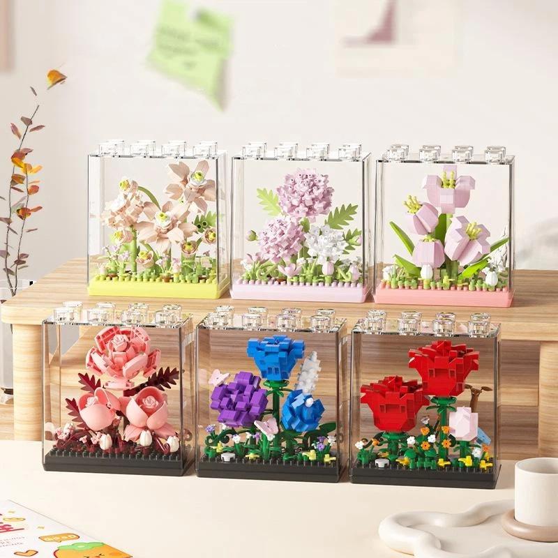Bouquet Sunflower Potted Plant Micro Building  Eternal Flower Model Diy Home Desk Decoration Brick Toys Gift
