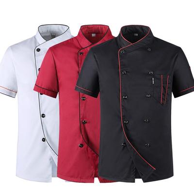 Nová kuchařská bunda s krátkým rukávem Kuchyně Cook Coat Stripe Uniformy