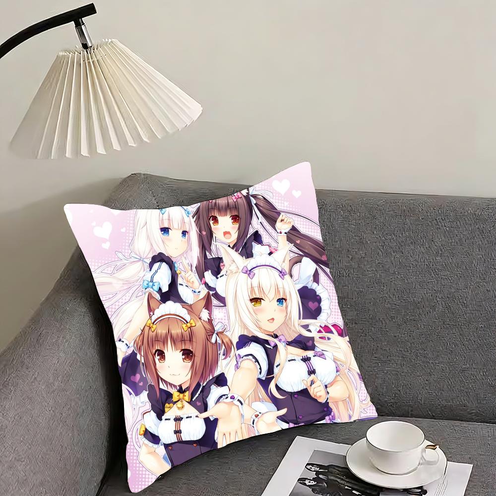 Chocola Nekopara Anime Cushion Cover Reversible Plush Pillow Cover – For car, sofa, bedroom, perfect as a gift.