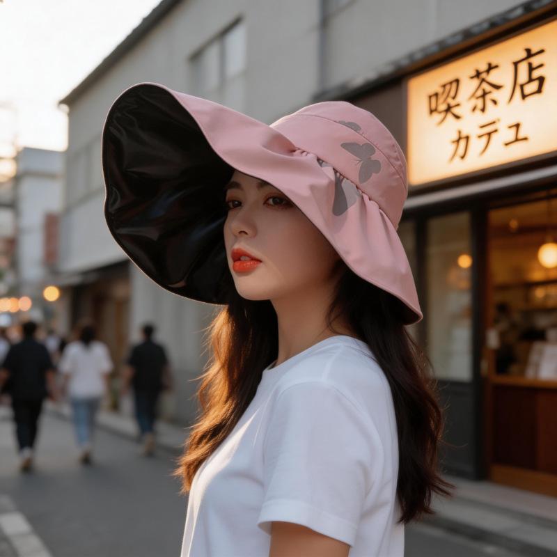 Sun hat women's summer big eaves sun hat empty top sun hat UV protection face bucket hat new
