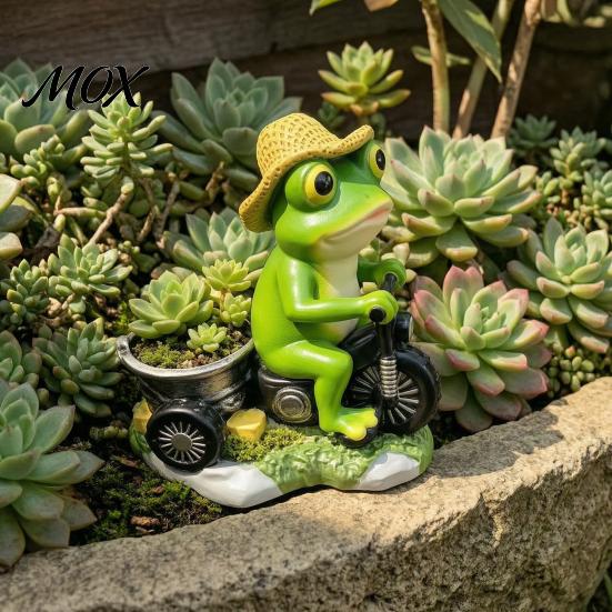 Charmant Tafereel Kikker Decor Fietsende Figuur, Creatieve Bloempot, Hars Tuinbeeld, Weerbestendig Miniatuur Micro Landschap Succulenten