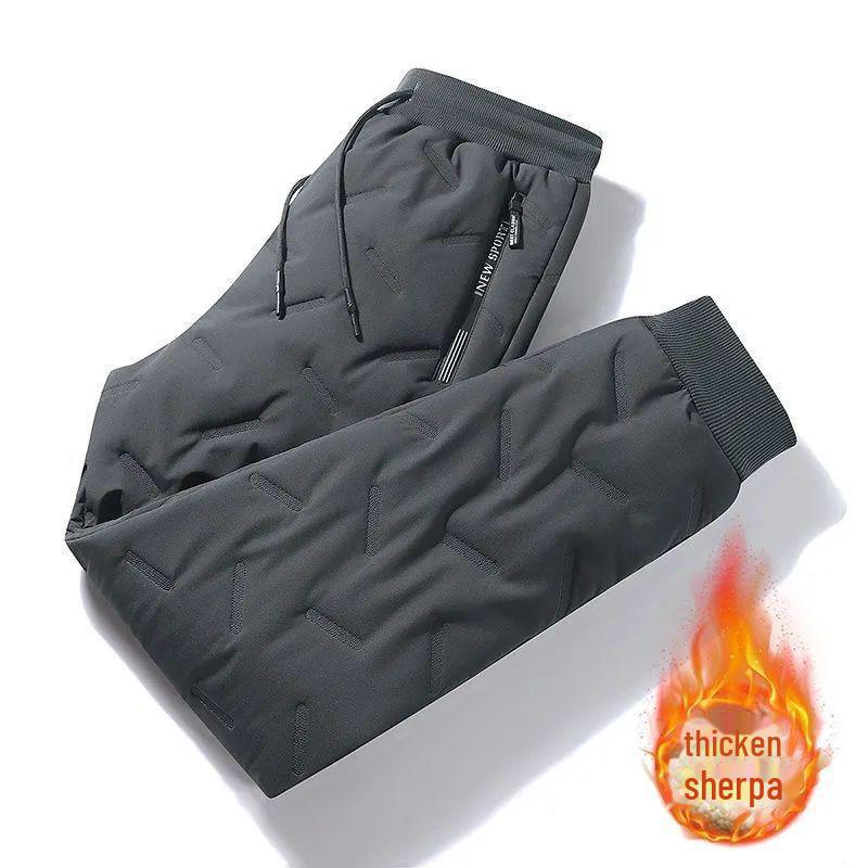 Men's Winter Thick Lambskin Plush Pants - Loose Straight Fit, Warm Cotton, Casual Sports Style, Large Sizes Available