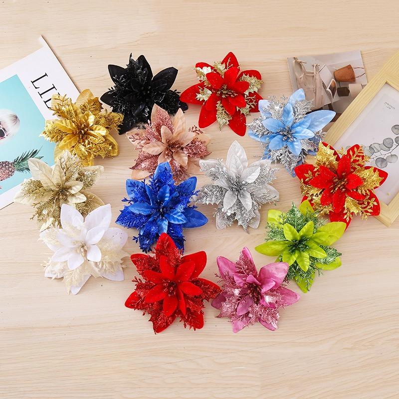 5 buc 14.5cm Sclipici Artificial Crăciun Flori Mreey Decorație Pom de Crăciun Ornamente An Nou Fericit Xmas Flori Artificiale natal